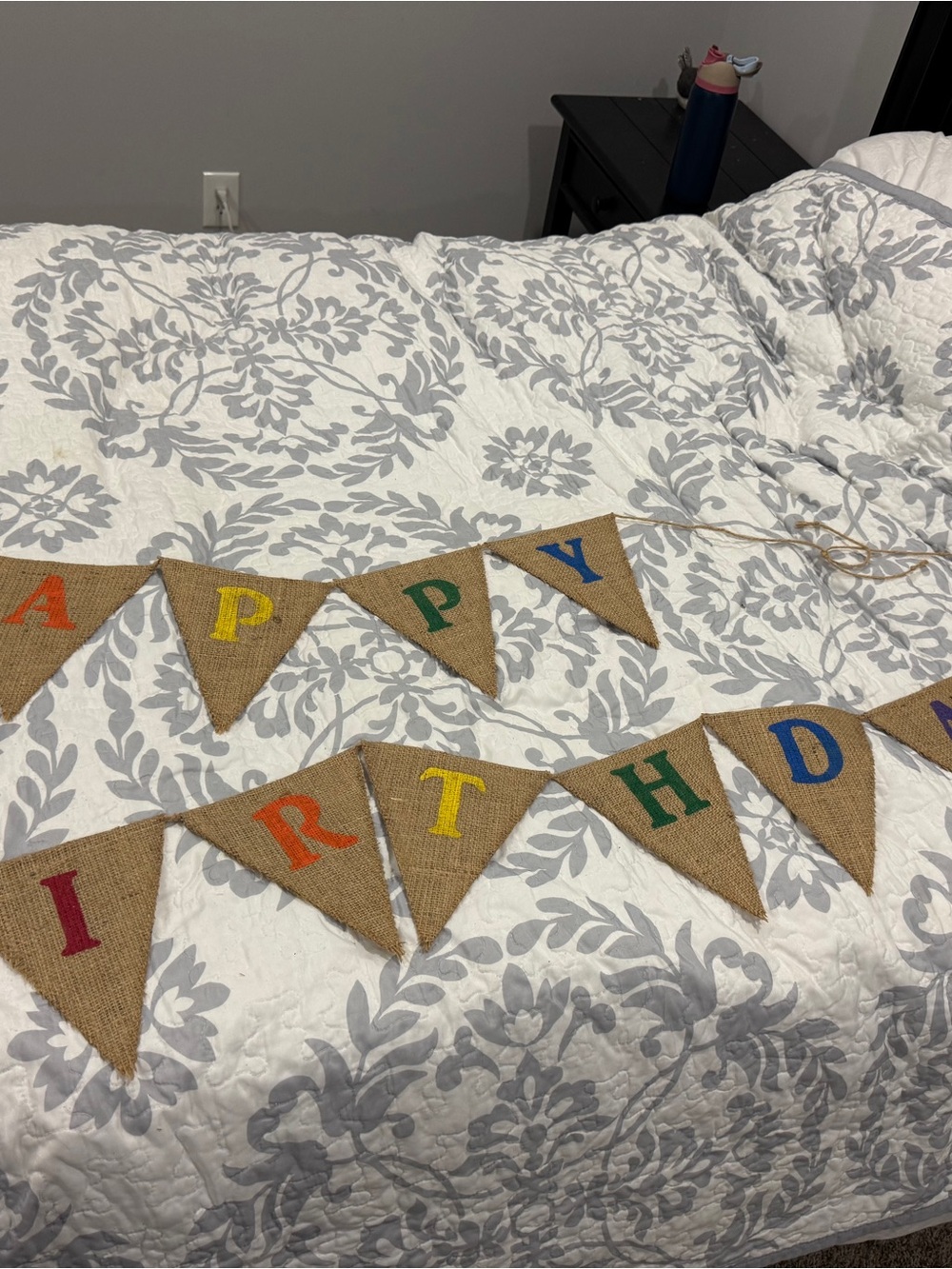 Burlap Happy Birthday Banner with Multicolor Letters